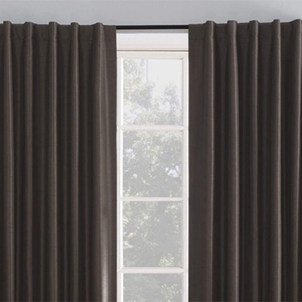 Sun Zero Faux Dupioni Silk Thermal Blackout Back Tab Curtain  50" x 63"  Brown - Picture 12 of 16